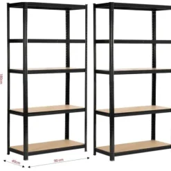 Regał metalowy do garażu piwnicy magazynowy zestaw 2 sz. 90x40x180 czarny
