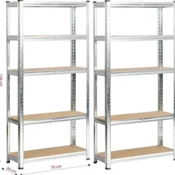 Regał metalowy do garażu piwnicy magazynowy zestaw 2 sz. 70x30x154 srebrny