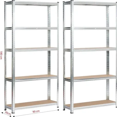 Regał metalowy do garażu piwnicy magazynowy zestaw 2 sz. 90x30x180 srebrny