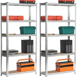 Regał metalowy do garażu piwnicy magazynowy zestaw 2 sz. 90x30x180 srebrny