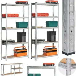 Regał metalowy do garażu piwnicy magazynowy zestaw 2 sz. 90x30x180 srebrny