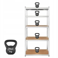 Regał metalowy magazynowy 5 półek 180x90x40 srebrny do 750 kg