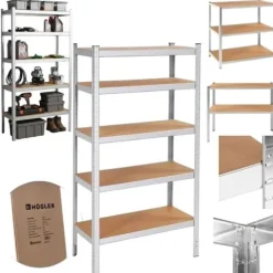 REGAŁ METALOWY MAGAZYNOWY 5 PÓŁEK SREBRNY 1000KG 205x120x40 cm GARAŻOWY