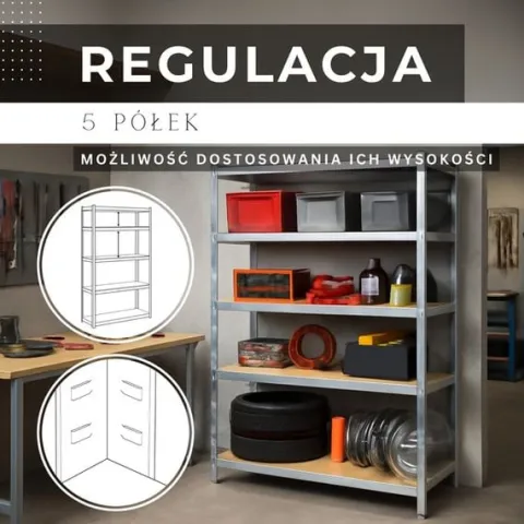 Regał metalowy z 5 półkami 150x75x30cm 625kg do garażu, piwnicy