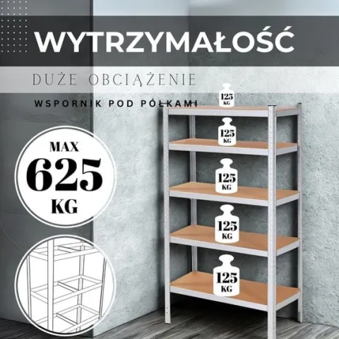 Regał metalowy z 5 półkami 150x75x30cm 625kg do garażu, piwnicy