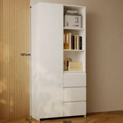 Regał na książki biurowy 3 szuflady nowoczesny loft biały wysoki z półkami