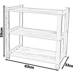Regał R5 Magazynowy Drewniany Do Spiżarni Piwnicy 3 Półki Sosna 62cm