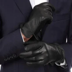 RĘKAWICZKI MĘSKIE SKÓRZANE SKÓRA CIELĘCA NA MISIU CZARNE ELEGANCKIE