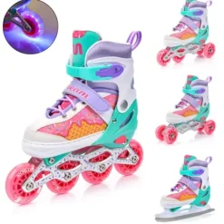 Rolki Regulowane Meteor dla dzieci 4w1 Cream LED 34-37