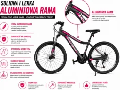 ROWER GÓRSKI MTB 26 AMORTYZACJA KOMUNIĘ DZIEWCZYNKI CHŁOPCA 130-160cm ALU
