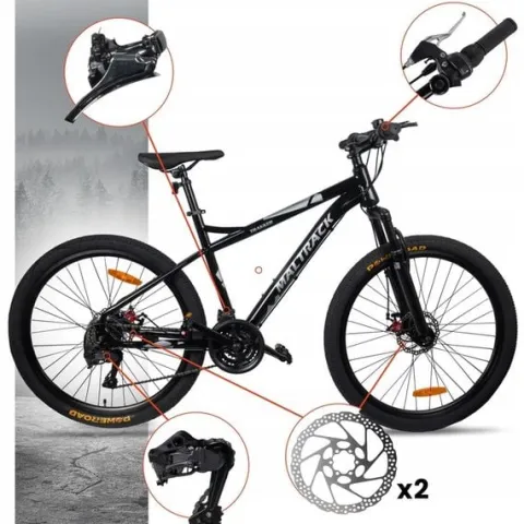 ROWER GÓRSKI MTB 21 BIEGÓW 2 TARCZE STALOWA RAMA 15" KOŁA 26" NÓŻKA ODBLASK
