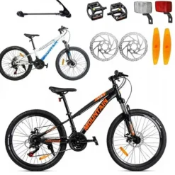 ROWER GÓRSKI MTB 24 CALI NA KOMUNIĘ AMORTYZACJA HAMULCE TARCZOWE 125-150cm
