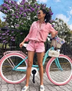 ROWER MIEJSKI DAMKA DAMSKI KOSZ WKŁAD LAZUROWY 26 LEKKI PASTELOWY