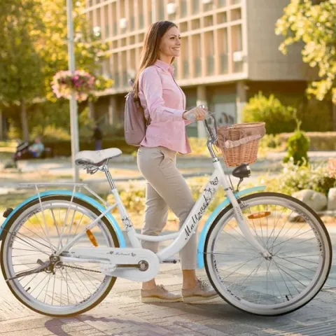 Rower Miejski Damski 26" Światła Rama Stalowa 17" Koła 26" Bagażnik Dzwonek