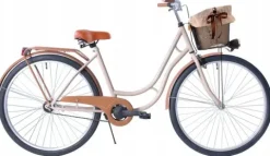Rower miejski 28 Holand Retro Beżowo-brązowy z koszem i wkładką
