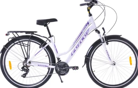 Rower trekkingowy 28 Fuzlu Escape 1.0 Lady (18") biały/fiolet/fiolet mat
