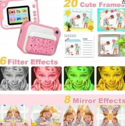 RÓŻÓWY APARAT NATYCHMIASTOWY 1080P Z TERMO DRUKARKA DLA DZIECI 12MPX