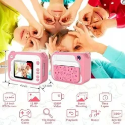 RÓŻÓWY APARAT NATYCHMIASTOWY 1080P Z TERMO DRUKARKA DLA DZIECI 12MPX