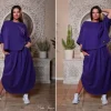 Sasha Ferrano komplet spódnica bluza KIRI fiolet Plus size 52/54 bawełna