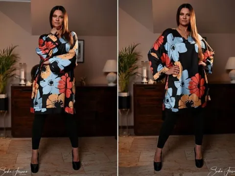 Sasha Ferrano tunika sukienka kimono ARI z jedwabiem 54/56 Plus size czarna