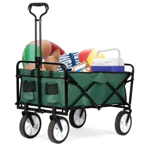 Składany duży wózek ogrodowy plażowy transportowy zielony wzmocnione