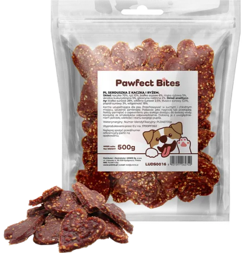 Smaczki przysmaki dla psa serduszka z kaczką i ryżem 500g PAWFECT BITES