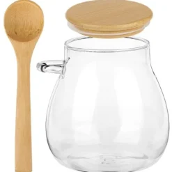 Słoik na jogurt i desery z pokrywką i łyżeczką bambusową 440 ml 2 szt.