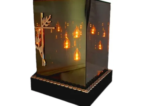 SOLAR SOLARNY FOTOWOLTAICZNY ZNICZ LAMPION KWT GIGANT 3D KRZYŻ SREBRO