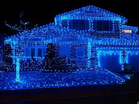 SOPLE 500 LED KURTYNA LAMPKI ZEWNĘTRZNE IP44 NIEBIESKIE + ZIMNY FLASH 21M