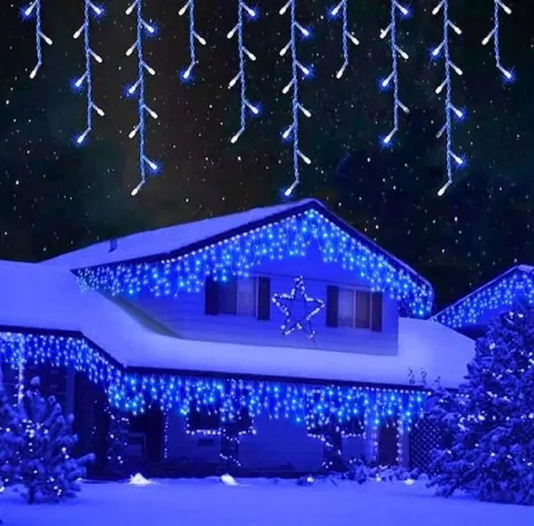 SOPLE 500 LED KURTYNA LAMPKI ZEWNĘTRZNE IP44 NIEBIESKIE + ZIMNY FLASH 21M