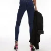 SPODNIE GRANATOWE RURKI WYSOKI STAN TOPSHOP W28-L32 32730
