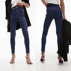 SPODNIE GRANATOWE RURKI WYSOKI STAN TOPSHOP W28-L32 32730