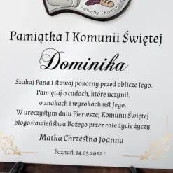 SREBRNY OBRAZEK NA KOMUNIĘ CHŁOPCA PAMIĄTKA nadruk na stojaku