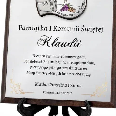 SREBRNY obrazek pamiątka I Komunii Świętej NADRUK