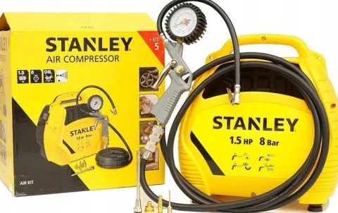 STANLEY KOMPRESOR BEZOLEJOWY SPRĘŻARKA + ZESTAW