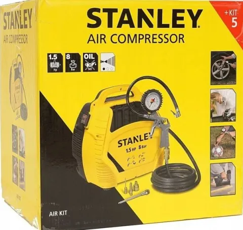 STANLEY KOMPRESOR BEZOLEJOWY SPRĘŻARKA + ZESTAW