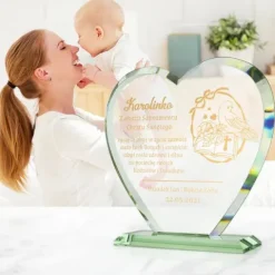 STATUETKA SERCE ze szkła prezent na CHRZEST pamiątka chrztu GRAWER