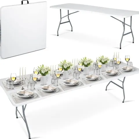Stół cateringowy ogrodowy składany 244 cm Plonos biały