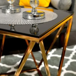 Stolik Kawowy szkło chrom 50x50 MODERN DESIGN CT-022 GOLD