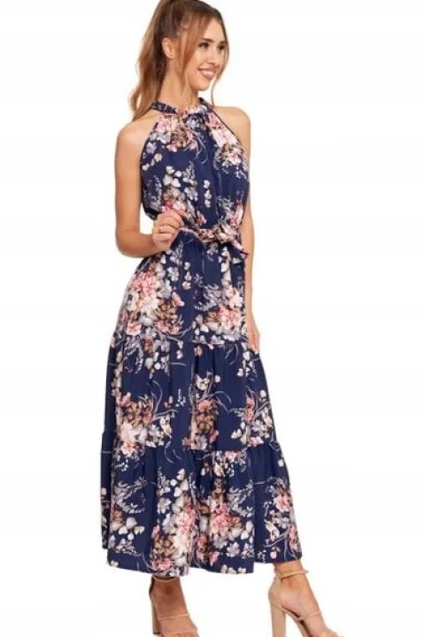 SUKIENKA DAMSKA Długa Elegancka Maxi Bez Rękawów w Kwiaty Letnia MORAJ XL