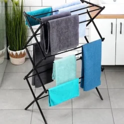 Suszarka na pranie metalowa czarna pionowa rozsuwana 44,5-75x37,5x105 cm