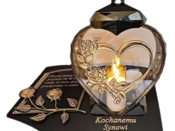 SYN SYNOWI ZNICZ LAMPION NA GRÓB SERCE I SERCE ZŁOTO SKOS SENTENCJA+ŚWIECA