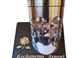 SYN SYNOWI ZNICZ LAMPION SOLARNY SOLAR FOTOWOLTAICZNY TUBA RÓŻA SREBRO