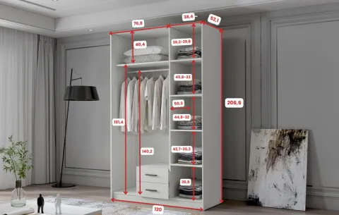 Szafa ADA I 120 cm - pojemna garderoba - KASZMIR+ZŁOTY