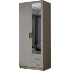 Szafa ADA II 80 cm - pojemna garderoba z lustrem - KASZMIR+ZŁOTY