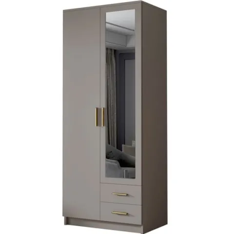 Szafa ADA II 80 cm - pojemna garderoba z lustrem - KASZMIR+ZŁOTY