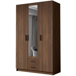 Szafa ADA II 120 cm - pojemna garderoba z lustrem - ORZECH WARMIA+CZARNY