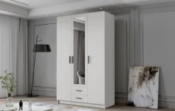 Szafa ADA II 120 cm - pojemna garderoba z lustrem - BIAŁY+CZARNY