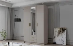 Szafa ADA II 120 cm - pojemna garderoba z lustrem - KASZMIR+ZŁOTY