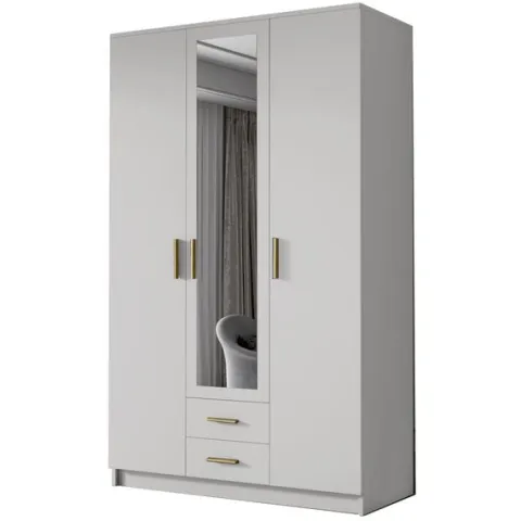 Szafa ADA II 120 cm - pojemna garderoba z lustrem - BIAŁY+ZŁOTY